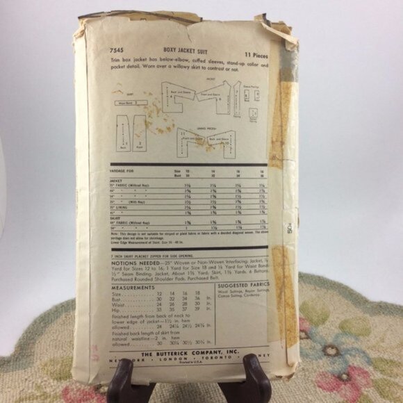 Vtg Butterick Pattern 7545 Trim Box Jacket Slim Fitted Skirt Cut 36" Bust 1950s - Picture 2 of 12